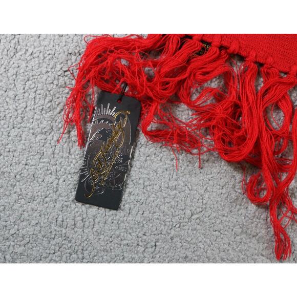 New Ed Hardy By Christian Audigier Scarf Red Tiger Multicolor Logo Tassel 72" - Picture 3 of 3